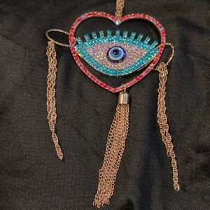 Hand Crafted Heart Evil Eye Purse Charmswith Tassels